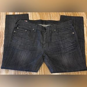 True Religion Men's Rocco Straight Leg Black Snakeskin Print Jeans, Size: 42.